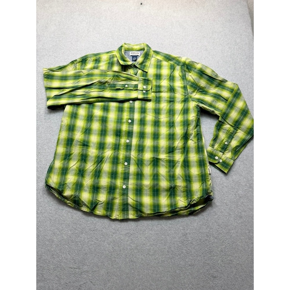 Magellan Sportswear Mens XXL Green Yellow Plaid Long Sleeve Button Down Shirt